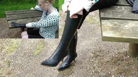 girl-putting-on-leather-boots-and-leather-gloves
