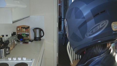 girl-break-in-house-robber-leather-jacket-helmet